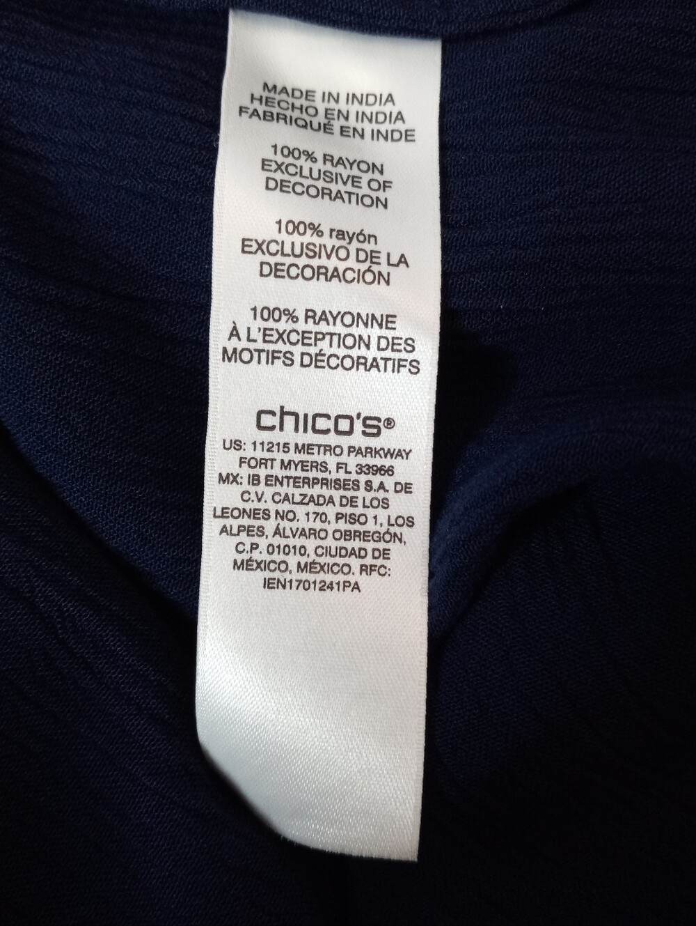 Chico's Floral Embroidered Boho Crinkle Midnight Blue Open Front Cardigan - Picture 4 of 4